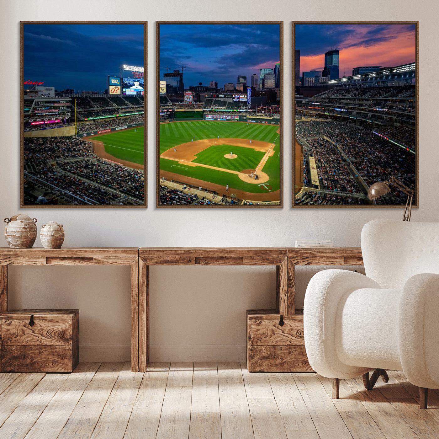 68222753-MGV-CV-36X24-Baseball Stadium Wall Art – Panoramic Night Game Canvas Print, Sports Decor for Man Cave, Office, Bar, or Living Room