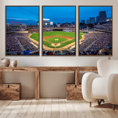 77273035-MGV-CV-36X24-Baseball Stadium Wall Art – Panoramic Evening Game Canvas Print, Sports Fan Decor for Man Cave, Office, Bar, or Living Room