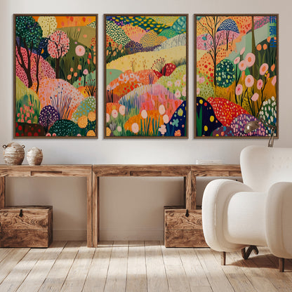 79636380-MGV-CV-36X24-Colorful Abstract Landscape Wall Art – Vibrant Hills and Flowers Canvas Print, Modern Whimsical Artwork for Living Room, Bedroom,