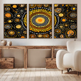 45478523-MGV-CV-36X24-Abstract Circle Wall Art – Bold Black and Gold Dot Painting Canvas Print, Modern Geometric Mandala Style Decor for Living Room or
