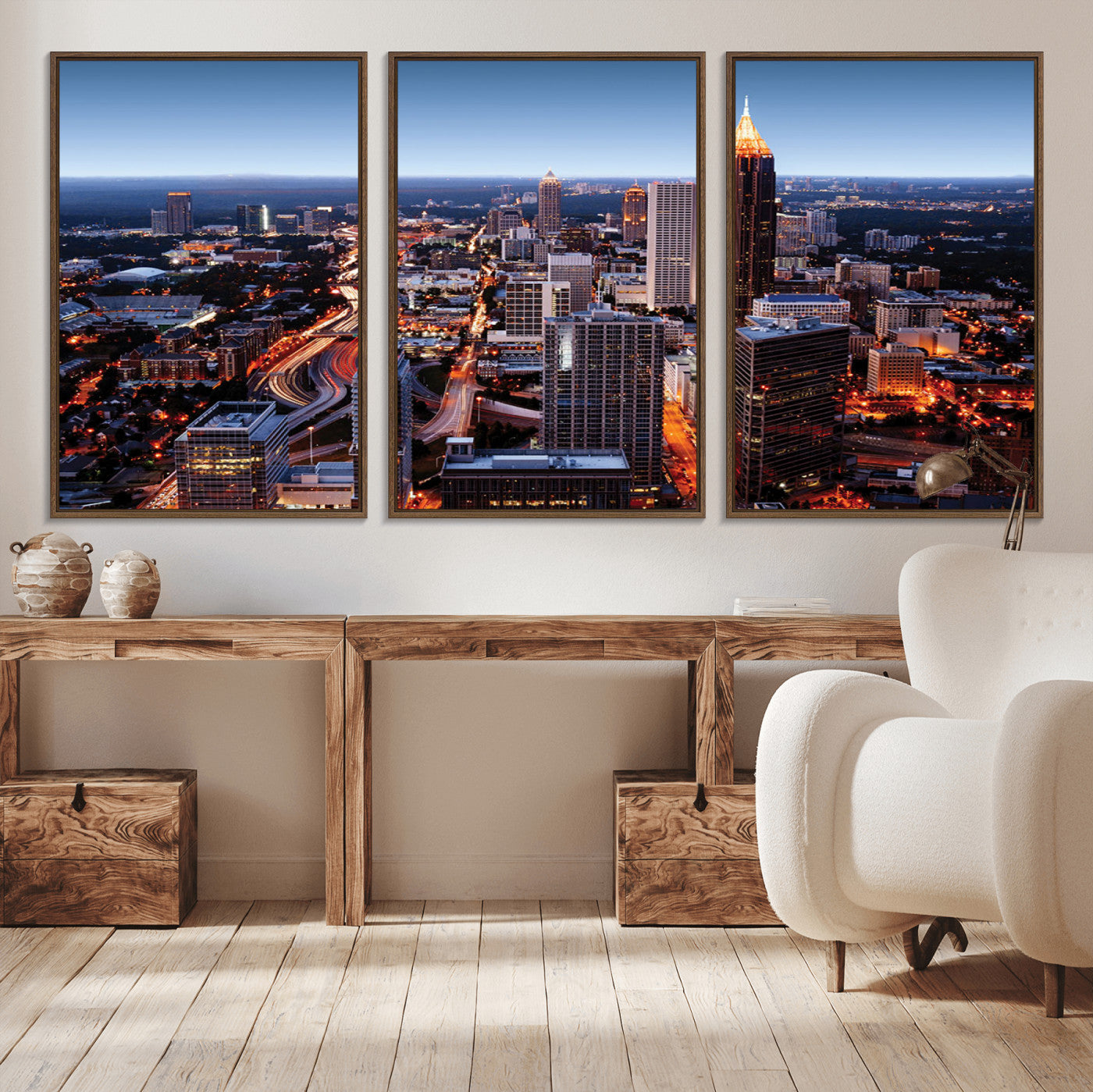 81886632-MGV-CV-36X24-Atlanta Skyline Wall Art – Vibrant City Lights Canvas Print, Modern Urban Cityscape Decor for Living Room, Office, or Apartment