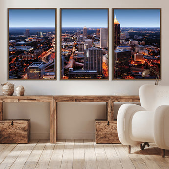 81886632-MGV-CV-36X24-Atlanta Skyline Wall Art – Vibrant City Lights Canvas Print, Modern Urban Cityscape Decor for Living Room, Office, or Apartment