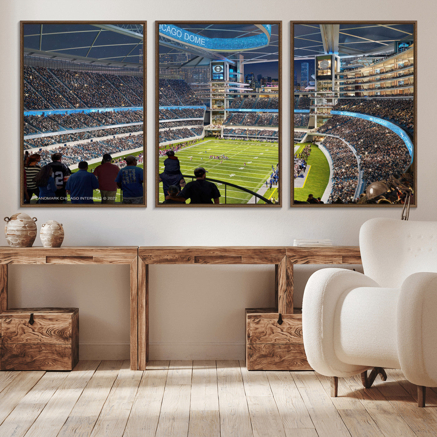 41816511-MGV-CV-36X24-Chicago Dome Stadium Wall Art – Futuristic Football Arena Canvas Print, Modern Sports Fan Decor for Man Cave, Office, Bar, or