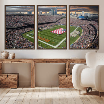 98106777-MGV-CV-36X24-Soldier Field Wall Art – Chicago Bears Stadium Canvas Print with American Flag, Game Day Football Decor for Man Cave, Bar, or