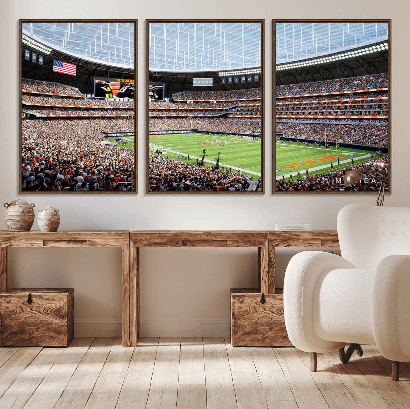 32530647-MGV-CV-36X24-Chicago Bears Stadium Wall Art – Futuristic Dome Arena Canvas Print, Modern Football Concept Design Decor for Man Cave, Bar, or