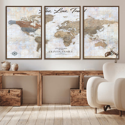 43924907-MGV-CV-36X24-Live Love Travel Wall Art – Neutral World Map Canvas Print, Rustic Adventure Decor for Home, Office or Living Room, Unique Gift