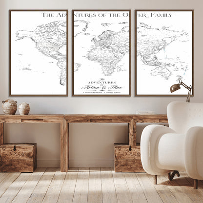 21029247-MGV-CV-36X24-Minimalist World Map Wall Art – Black and White Travel Adventure Print, Modern Family Travel Map Decor for Living Room, Bedroom,