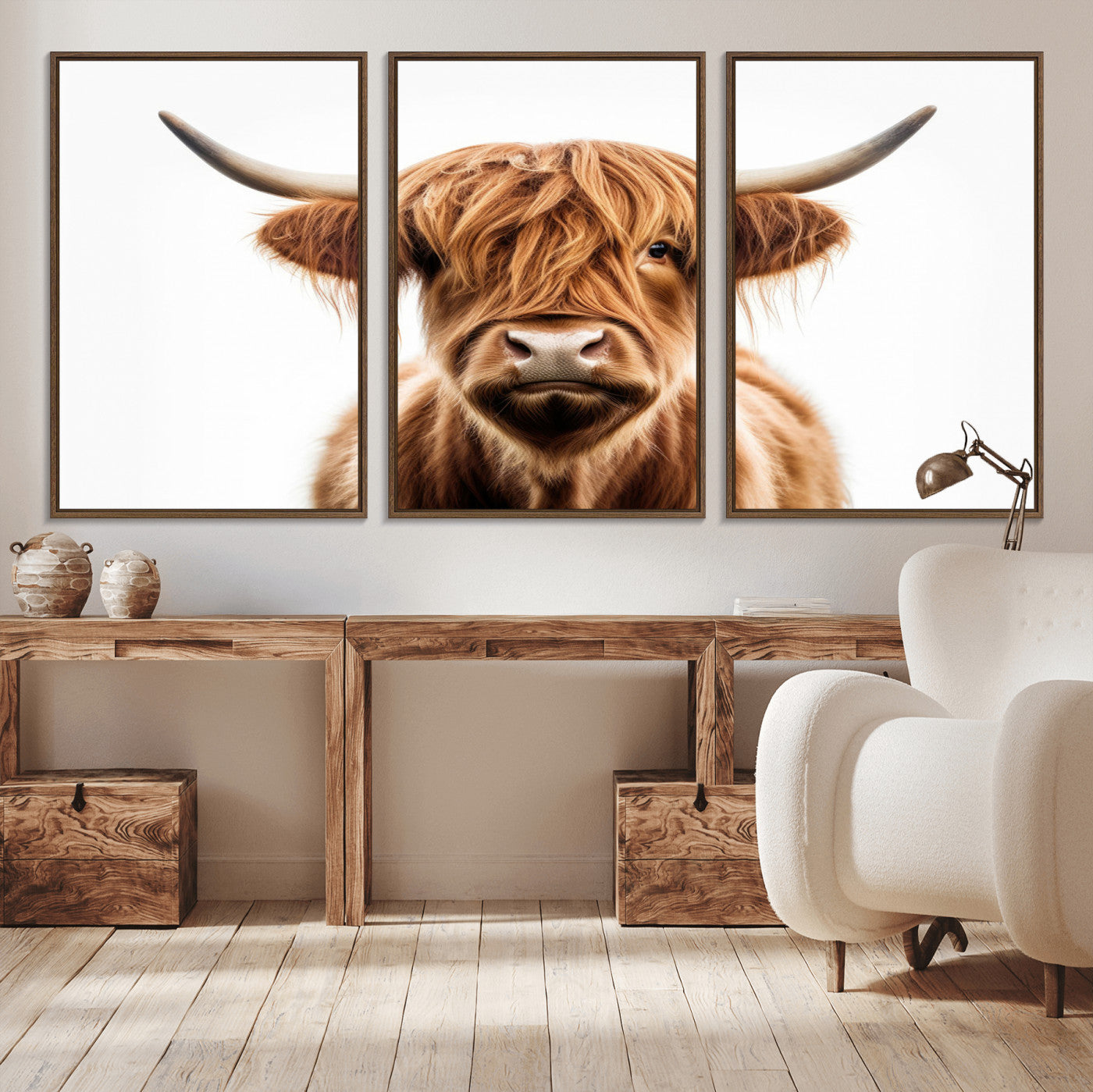 637908607-MGV-FC-93X47-3P_Black-Highland Cow Wall Art Print – Rustic Farmhouse Animal Portrait, Scottish Highland Cattle Canvas, Modern Country Wall Decor for