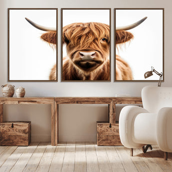 637908607-MGV-FC-93X47-3P_Black-Highland Cow Wall Art Print – Rustic Farmhouse Animal Portrait, Scottish Highland Cattle Canvas, Modern Country Wall Decor for