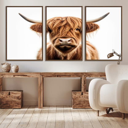 637908607-MGV-FC-93X47-3P_Black-Highland Cow Wall Art Print – Rustic Farmhouse Animal Portrait, Scottish Highland Cattle Canvas, Modern Country Wall Decor for