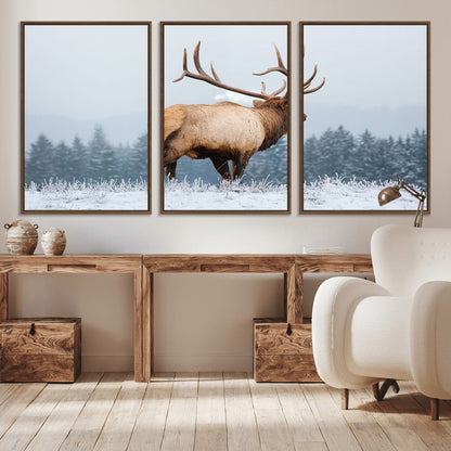 85177251-MGV-CV-36X24-Elk Wall Art – Majestic Wildlife Canvas Print of Bull Elk Snowy Forest, Rustic Nature Decor for Living Room, Cabin, or Office