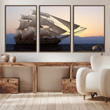 31270610-MGV-CV-36X24-Sailing Ship Wall Art – Sunset Seascape Canvas Print with Tall Ship at Sea, Nautical Ocean Decor for Living Room, Office, or