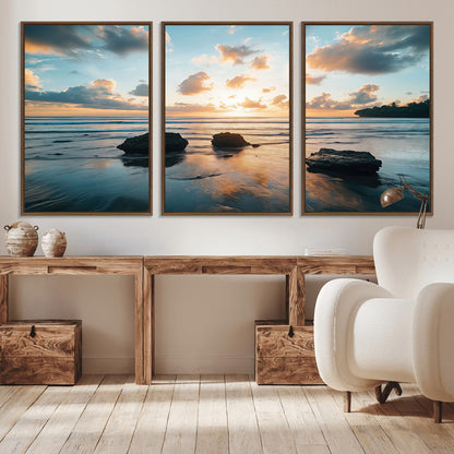 23879436-MGV-CV-36X24-Rocky Ocean Sunset Canvas Wall Art – Seaside Dramatic Seascape, Ocean Sunset Art Print for Coastal Modern Decor for Nature