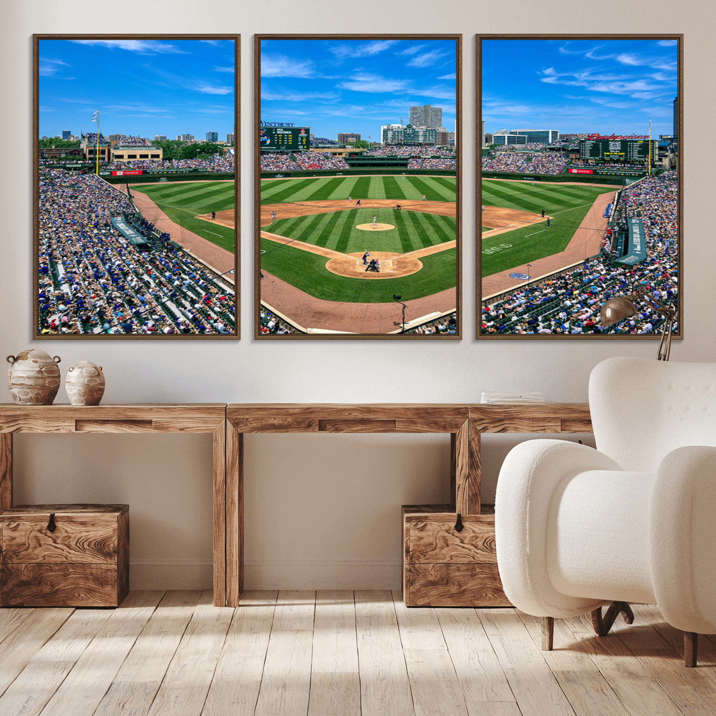 35800083-MGV-CV-36X24-Wrigley Field Baseball Stadium Canvas Wall Art – Packed Crowd Sports Stadium Print, City Skyline Baseball Field Canvas for Game