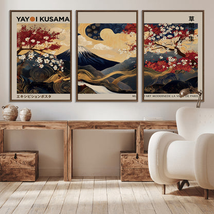 66892669-MGV-CV-36X24-Japanese Landscape Wall Art – Mount Fuji Canvas Print with Cherry Blossoms and Golden Waves, Traditional Asian Inspired Artwork