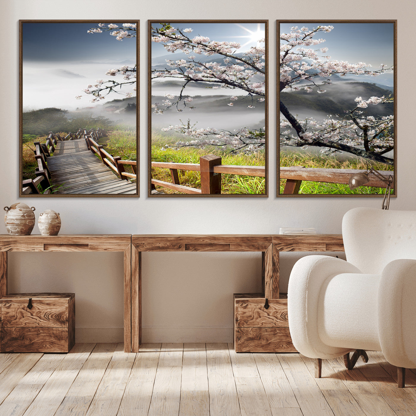 34632598CRY-MGV-CV-36X24-Sakura Cherry Blossom Pathway Canvas Wall Art – Tranquil Walk Through Blossoming Nature – Ready to Hang