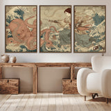 54879547-MGV-CV-36X24-Samurai Woman Wall Art – Japanese Ukiyo-e Style Canvas Print with Katana and Octopus, Traditional Asian Inspired Battle Artwork