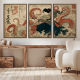 50812504-MGV-CV-36X24-Tsukioka Yoshitoshi Samurai Wall Art Print, Japanese Katana Warrior Canvas Wall Art, Octopus Sea Monster Canvas Print,
