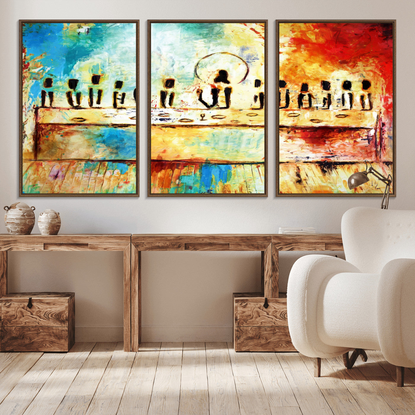 YKE34632598CR-MGV-CV-36X24-Abstract Last Supper with Apostles Wall Art Canvas Print