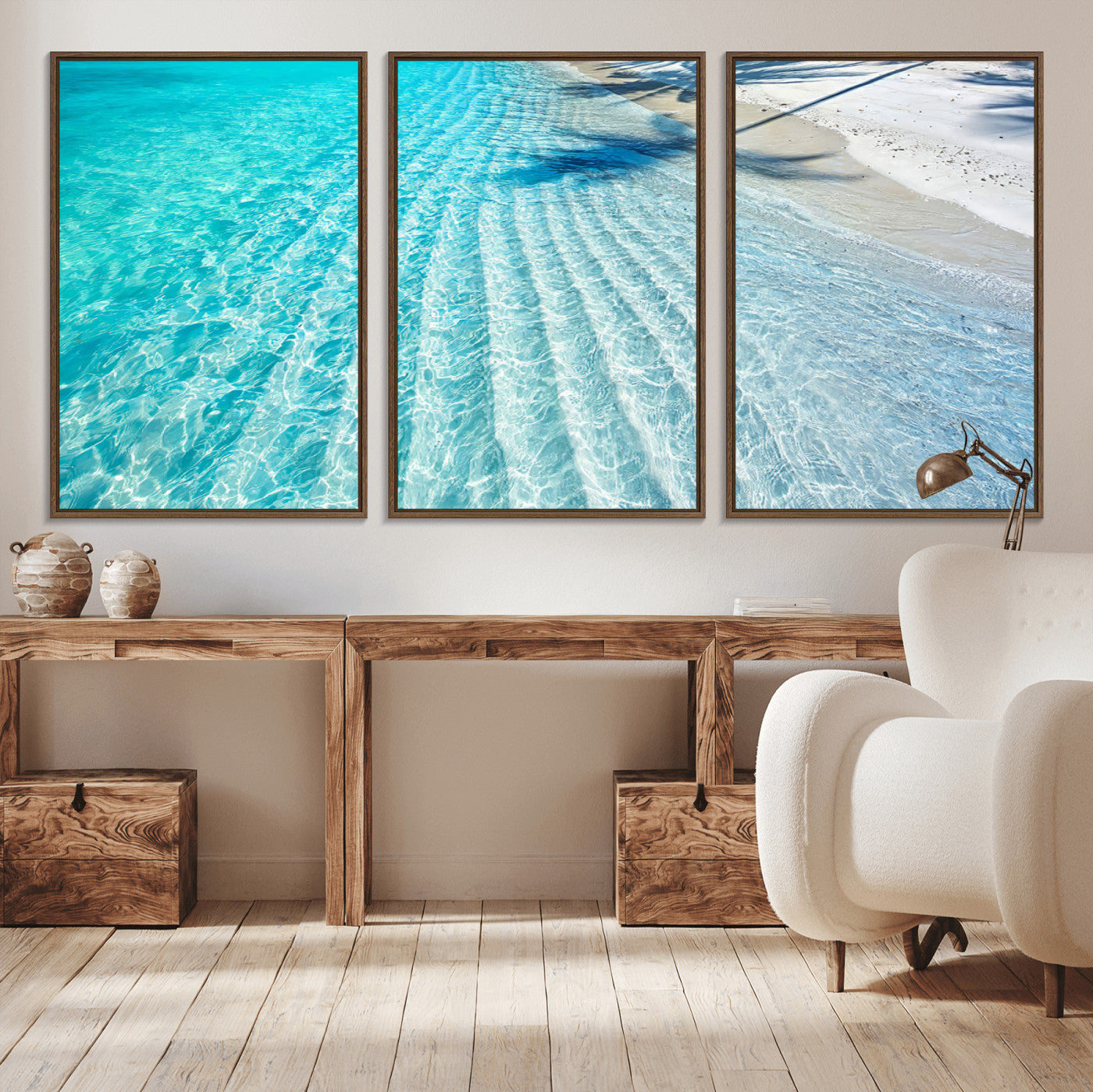 68127042-MGV-FC-60X30-3P_Walnut-Beach Wall Art – Tropical Ocean Canvas Print, Clear Water and White Sand Photography Decor for Bedroom, Living Room, Office,