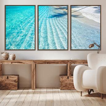 68127042-MGV-FC-60X30-3P_Walnut-Beach Wall Art – Tropical Ocean Canvas Print, Clear Water and White Sand Photography Decor for Bedroom, Living Room, Office,