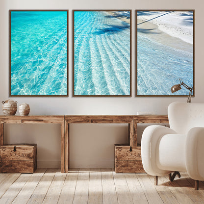 68127042-MGV-FC-60X30-3P_Walnut-Beach Wall Art – Tropical Ocean Canvas Print, Clear Water and White Sand Photography Decor for Bedroom, Living Room, Office,