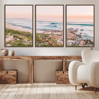 27332135-MGV-CV-36X24-Coastal Sunset Wall Art – Ocean Waves and Rocky Shore Canvas Print, Scenic Seaside Photography Decor for Bedroom, Living Room,