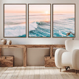 34064591-MGV-CV-36X24-Surfing Wall Art – Sunset Ocean Wave Canvas Print, Surfer Riding Sea Photography Decor for Bedroom, Living Room, Office, Coastal