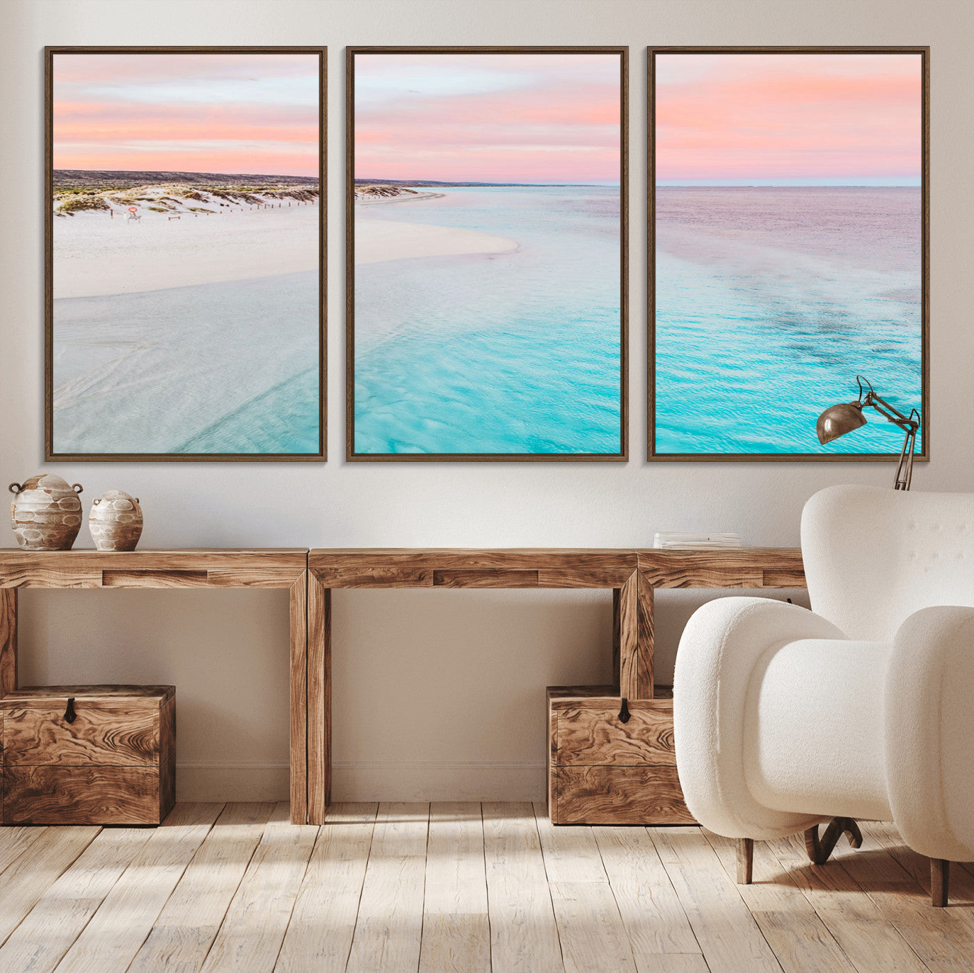 41613614-MGV-CV-36X24-Beach Sunset Wall Art – Pastel Ocean Canvas Print, Turquoise Water and Pink Sky Photography Decor for Bedroom, Living Room, Office