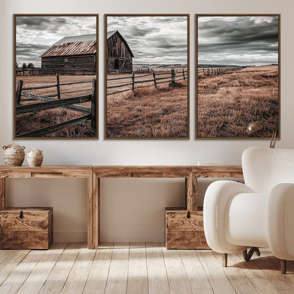 70676381-MGV-CV-36X24-Rustic Barn Wall Art – Weathered Farmhouse Canvas Print, Country Landscape Photography Decor for Bedroom, Living Room, Office,