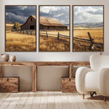 23718739-MGV-CV-36X24-Farmhouse Wall Art – Rustic Barn and Golden Wheat Field Canvas Print, Country Landscape Photography Decor for Bedroom, Living
