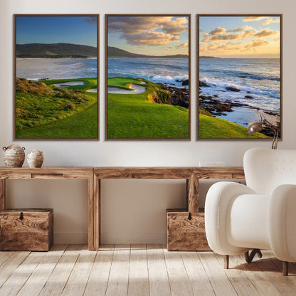 67486665-MGV-CV-36X24-Golf Course Wall Art – Pebble Beach Oceanfront Canvas Print, Coastal Fairway Photography Sports Decor for Living Room, Office, Man