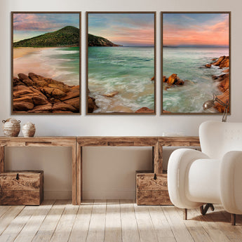 53831025-MGV-CV-36X24-Coastal Landscape Wall Art – Tropical Beach Ocean Canvas Print, Sunset Mountain View Photography Decor for Living Room, Bedroom,