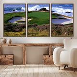 22776914-MGV-CV-36X24-Golf Course Wall Art – Oceanfront Green Canvas Print, Coastal Pebble Beach Photography Sports Decor for Living Room, Office, Man