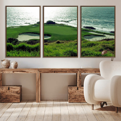 48473947-MGV-CV-36X24-Ocean Golf Course Wall Art – Panoramic Green Fairway Canvas Print, Coastal Golf Landscape Photography Sports Decor for Office, Man