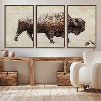 54810031-MGV-CV-36X24-Western Wall Art – Snow Covered Bison Canvas Print, Rustic Wildlife Photography Decor for Bedroom, Living Room, Office, Lodge,