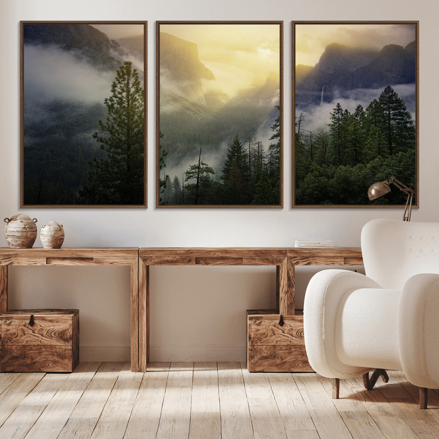 38316884-MGV-CV-36X24-Landscape Wall Art – Misty Mountain Valley Canvas Print, Scenic Pine Forest and Sunrise Photography Decor for Bedroom, Living