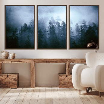 93439624-MGV-CV-36X24-Forest Wall Art – Misty Pine Trees Canvas Print, Moody Nature Photography Decor for Bedroom, Living Room, Office, Cabin, Lodge or