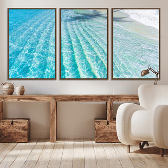 46233906-MGV-CV-36X24-Coastal Wall Art – Turquoise Ocean Waves and White Sand Canvas Print, Tropical Beach Photography Decor for Bedroom, Living Room,