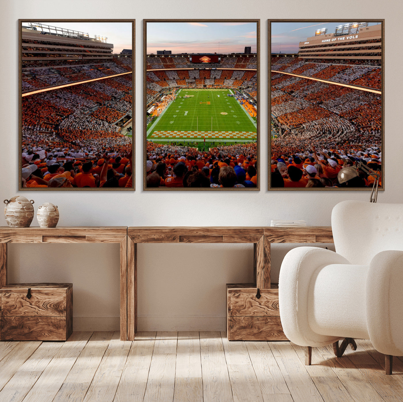 37160229-MGV-CV-36X24-Neyland Stadium Wall Art – Panoramic Tennessee Volunteers Sunset Canvas Print, Checkerboard Crowd Football Game Day Decor for
