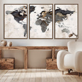 MGV-FC-60X30-3P - World Map Wall Art Canvas Print, Framed Rustic Map Art Picture Print, Antique Map Perfect Rustic Explorer Decor Artwork