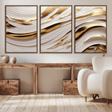41237-MGV-CV-36X24-Gold Waves Wall Art Canvas Print, Framed Elegant Flow Art Picture Print, Luxury Layers Perfect Minimal Luxe Decor Artwork