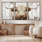 10840-MGV-CV-36X24-Texas Longhorn Wall Art Canvas Print, Framed Rustic Bull Art Picture Print, Western Cattle Perfect Rustic Western Decor Artwork