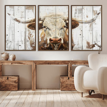 10840-MGV-CV-36X24-Texas Longhorn Wall Art Canvas Print, Framed Rustic Bull Art Picture Print, Western Cattle Perfect Rustic Western Decor Artwork