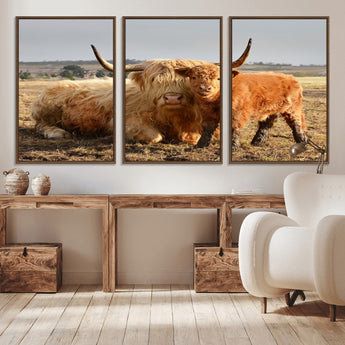 88780-MGV-CV-36X24-Highland Cow Wall Art Canvas Print, Framed Cow Calf Art Picture Print, Scottish Cattle Perfect Rustic Farmhouse Decor Artwork