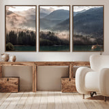 64758-MGV-CV-36X24-Misty Mountains Wall Art Canvas Print, Framed Moody Pines Art Picture Print, Forest Lake Perfect Moody Alpine Decor Artwork