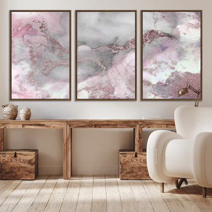 16416-MGV-CV-36X24-Blush Marble Wall Art Canvas Print, Framed Rose Gold Art Picture Print, Pink Cloudy Perfect Modern Glam Decor Artwork