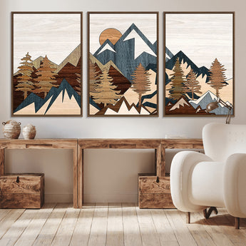 80300-MGV-CV-36X24-Geometric Mountains Wall Art Canvas Print, Framed Stylized Trees Art Picture Print, Graphic Forest Perfect Rustic Abstract Decor