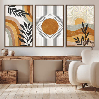 32359-MGV-CV-36X24-Modern Sun Wall Art Canvas Print, Framed Retro Horizon Art Picture Print, Sunburst Design Perfect Mid Century Boho Decor Artwork