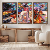 13675-MGV-CV-36X24-Jazz Band Wall Art Canvas Print, Framed Jazz Oil Painting Art Picture Print, Vibrant Music Perfect Abstract Musical Decor Artwork
